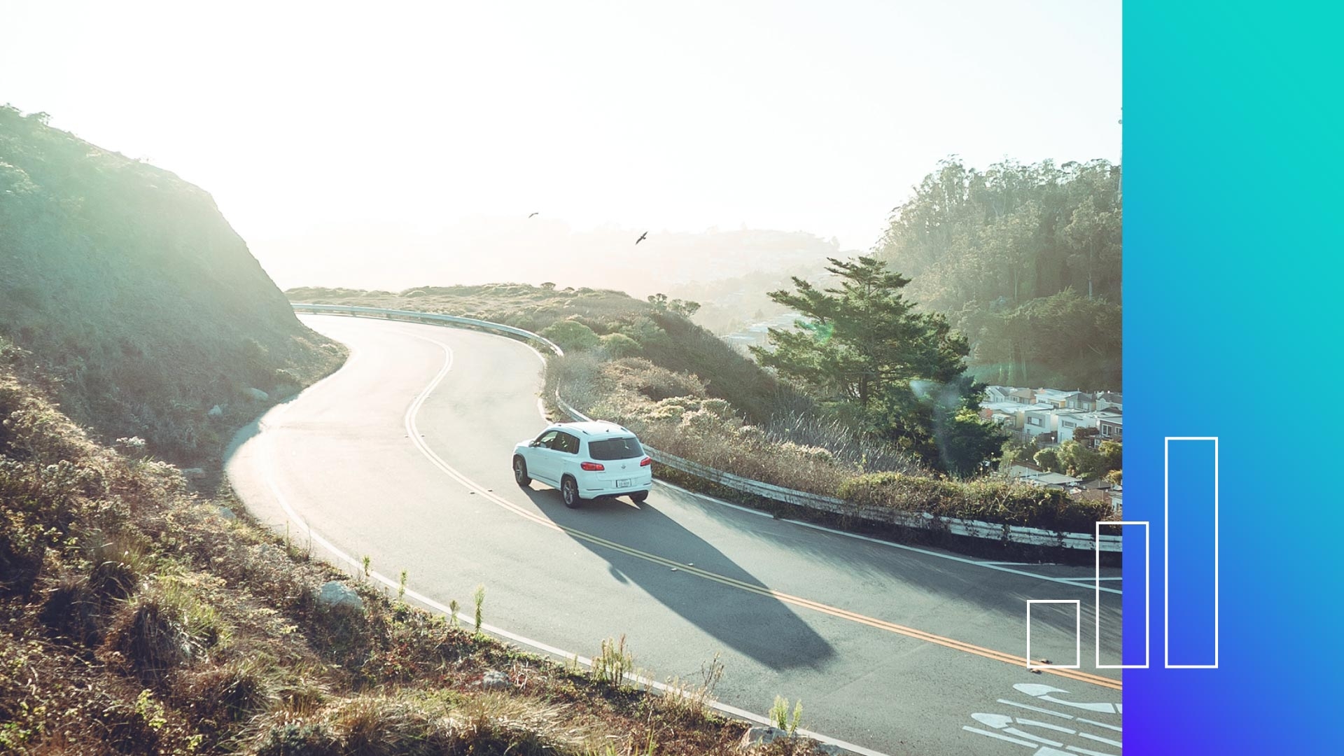 Graphic featuring a car driving on a road